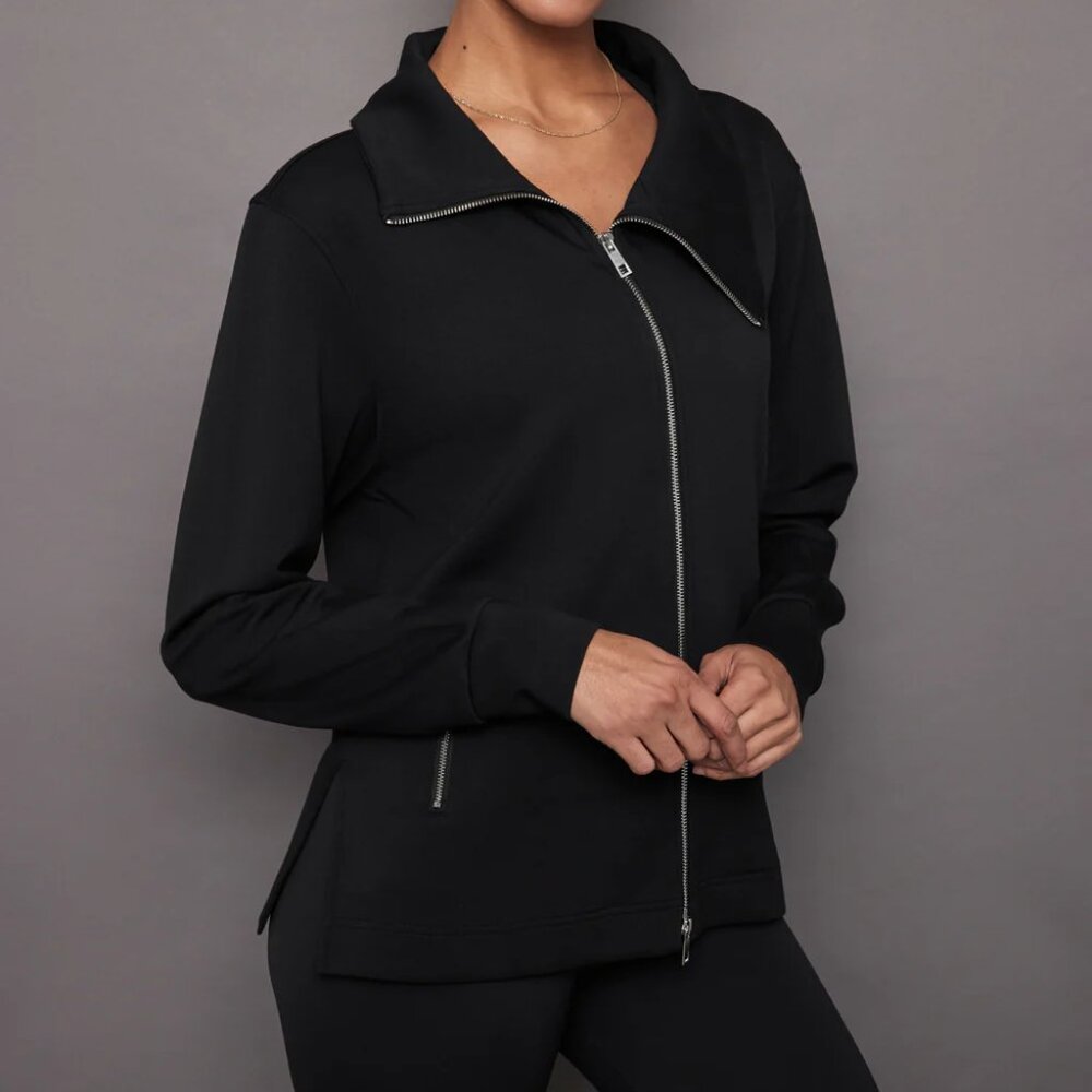 Knit Jacket with Asymmetrical Zip in Interlock